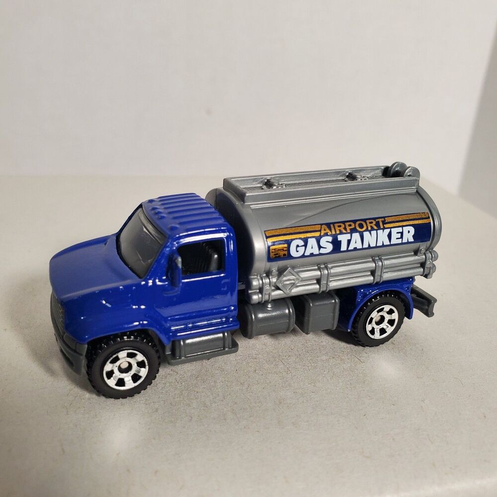 Airport Gas Tanker Diecast Toy Truck Blue Silver Fuel Tanker Miniature‎ Car